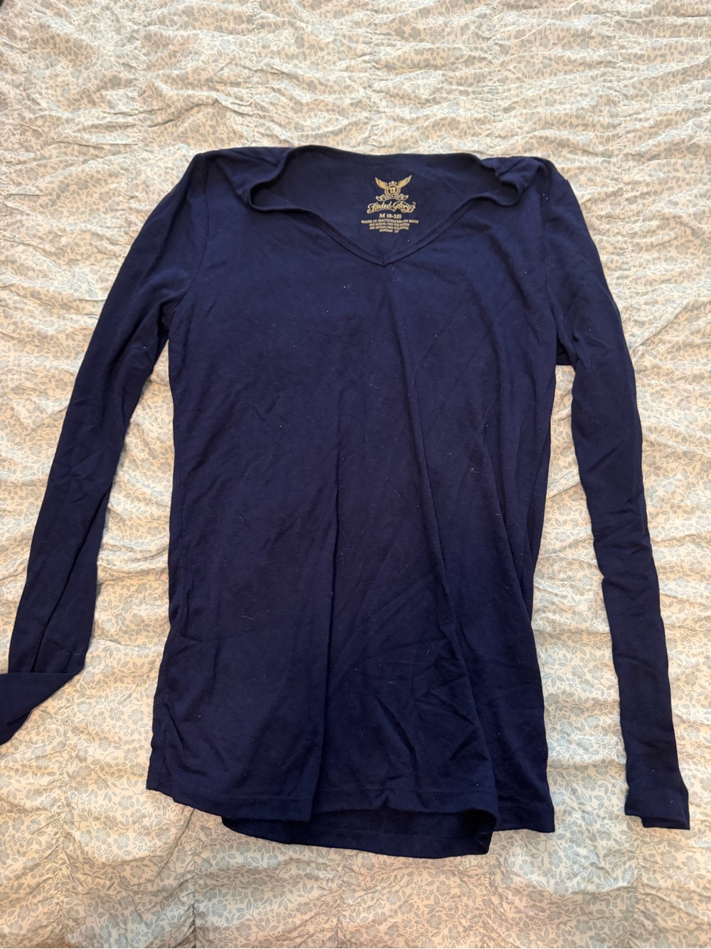 Faded Glory Navy V-Neck Long Sleeve Tee